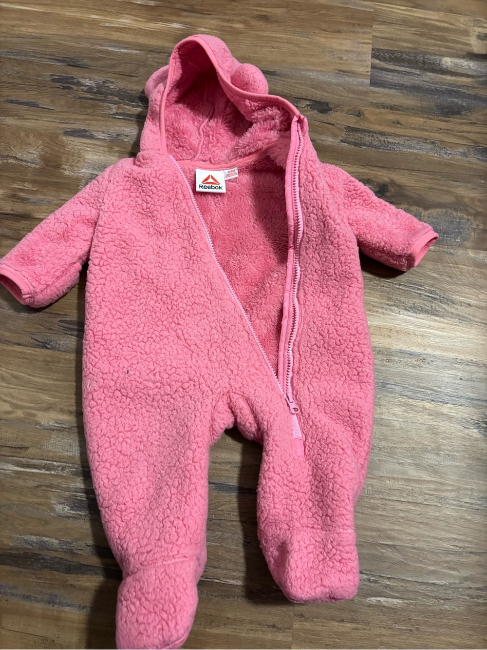 Reebok Pink Hooded Sherpa Baby One-Piece Footie